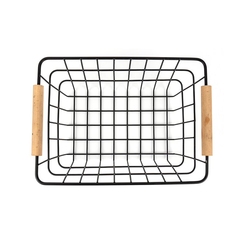 Bakul Penyimpanan Wayar dengan Pemegang Kayu untuk Dapur & Pantri