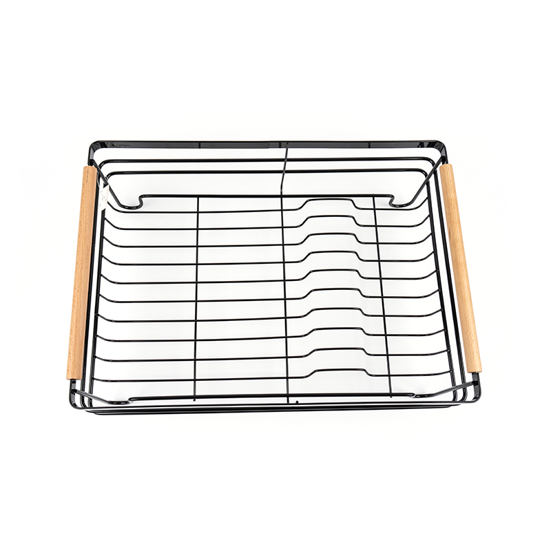 Rak Pengeringan Pinggan Logam dengan Pemegang Kayu