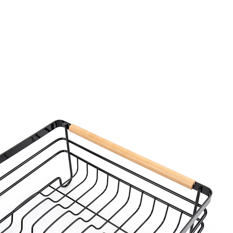 Rak Pengeringan Pinggan Logam dengan Pemegang Kayu