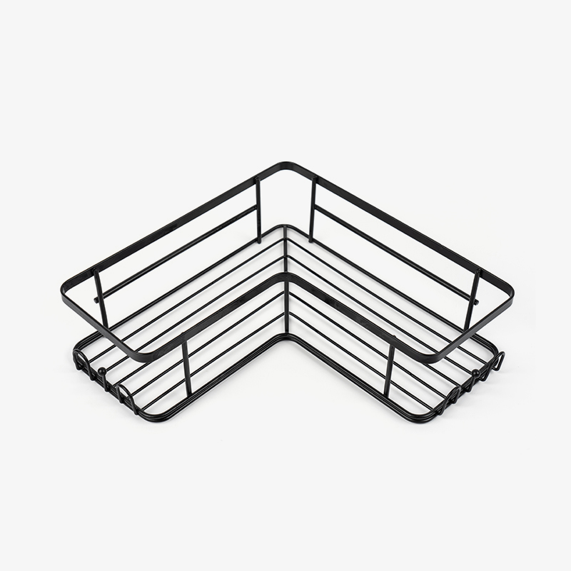 Black Corner Shower Caddy Keluli Tahan Karat Dipasang di Dinding